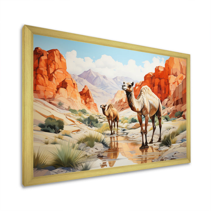 Camel Desert Wanderer Geometric - Green Camel Wall Art