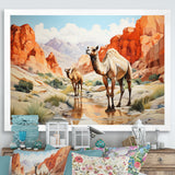 Camel Desert Wanderer Geometric - Green Camel Wall Art