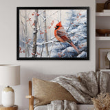 Canada Red Cardinal Bird Winter Wonderland I - Landscapes Canvas Wall Art