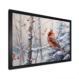 Canada Red Cardinal Bird Winter Wonderland I - Landscapes Canvas Wall Art