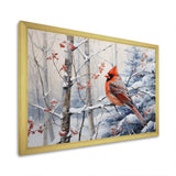 Canada Red Cardinal Bird Winter Wonderland I - Landscapes Canvas Wall Art