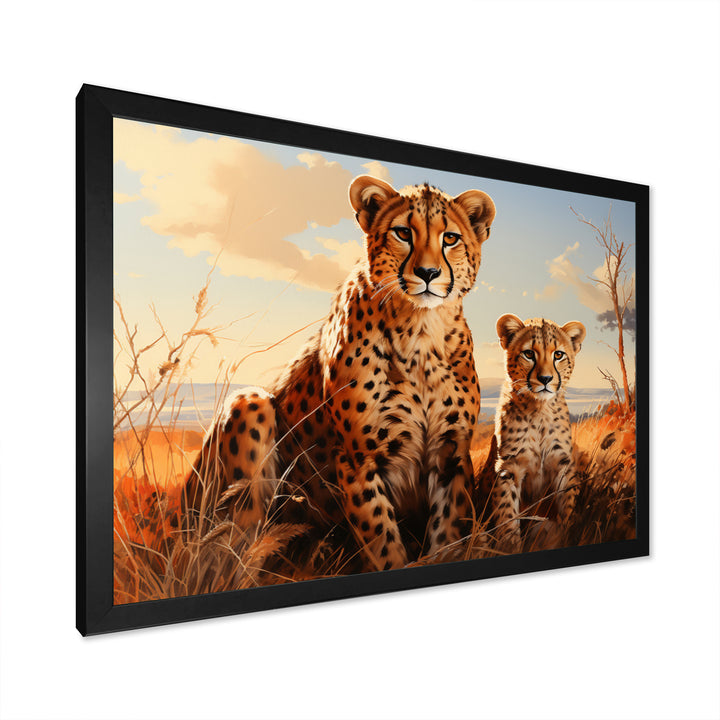 Cheetah Family In Africa - Orange Cheetah Wall Art
