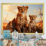 Cheetah Family In Africa - Orange Cheetah Wall Art