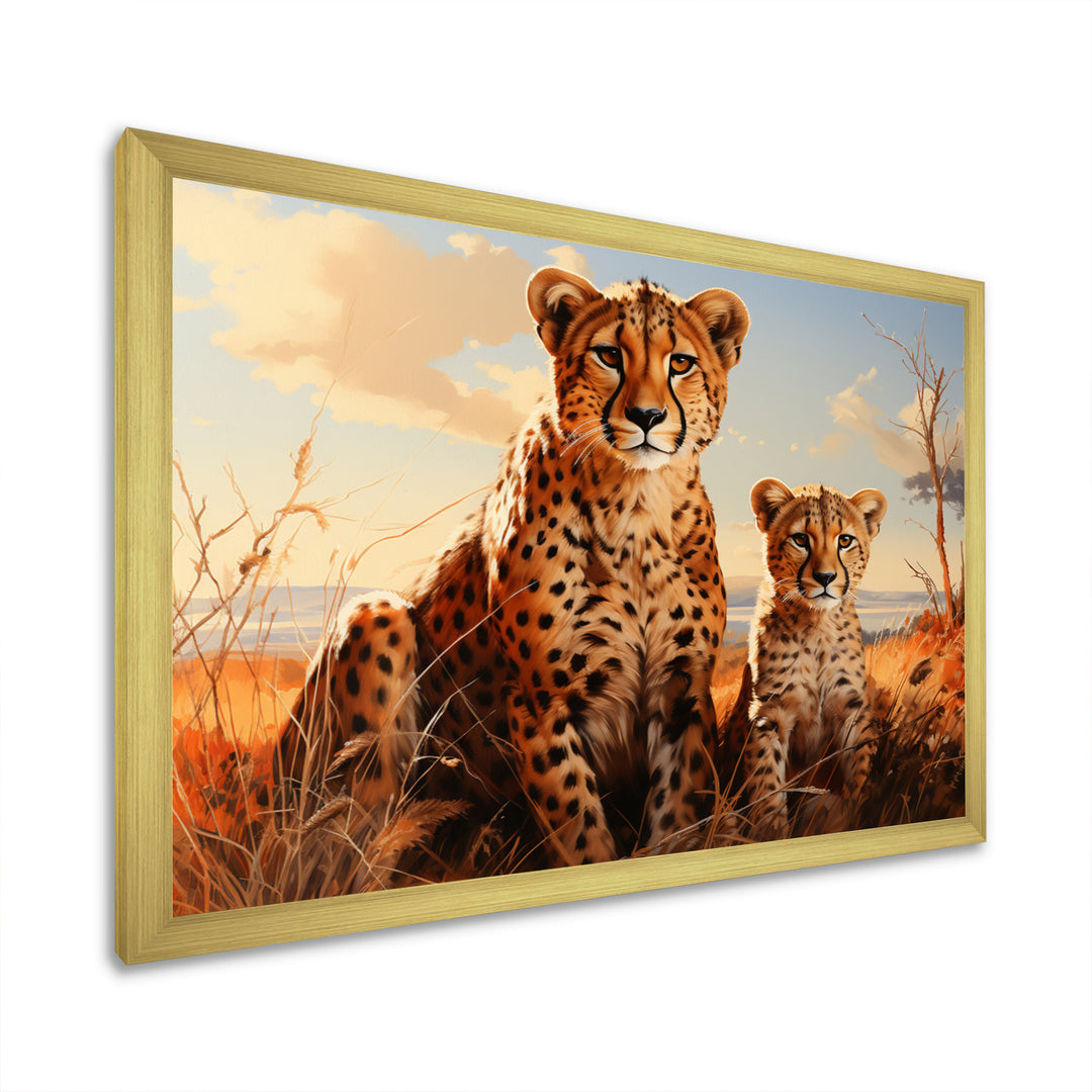 Cheetah Family In Africa - Orange Cheetah Wall Art