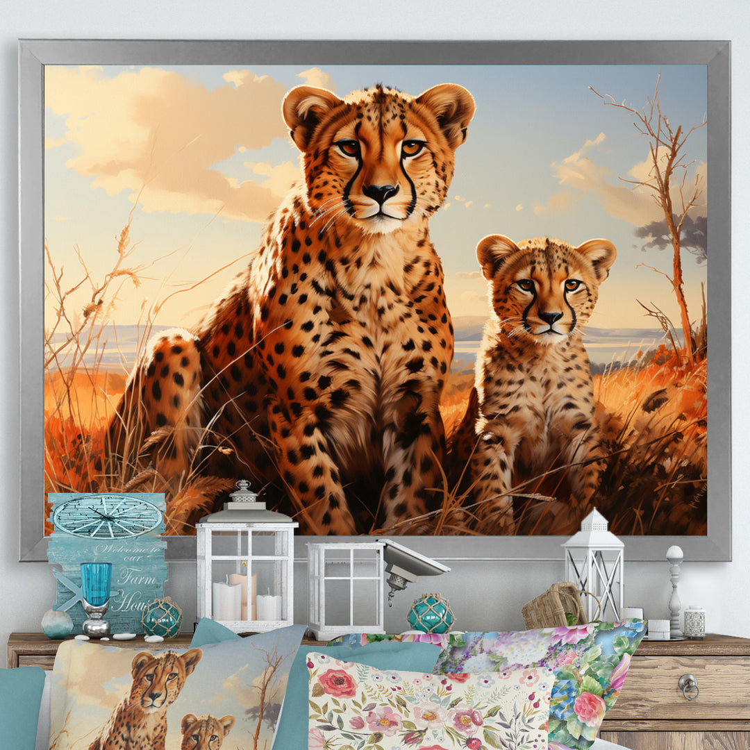 Cheetah Family In Africa - Orange Cheetah Wall Art
