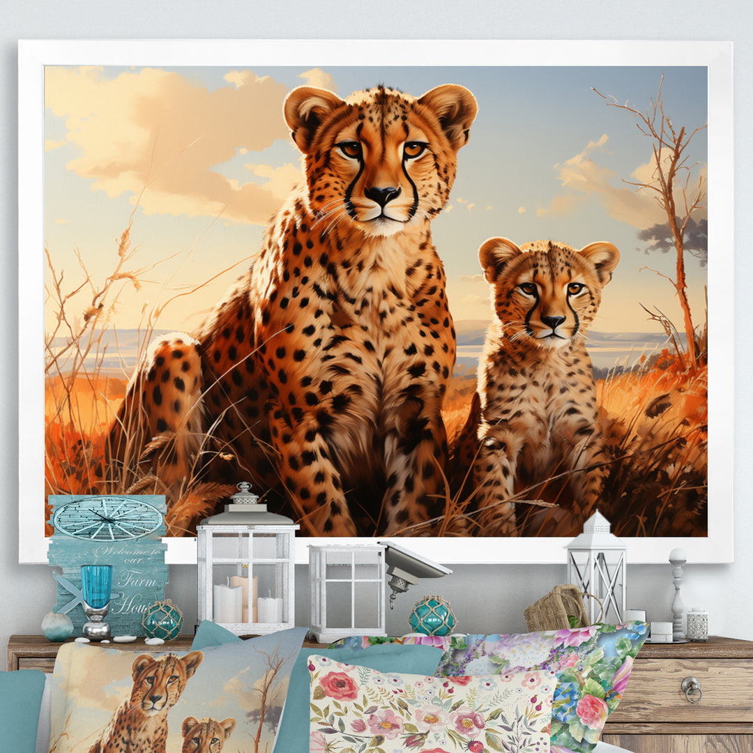 Cheetah Family In Africa - Orange Cheetah Wall Art
