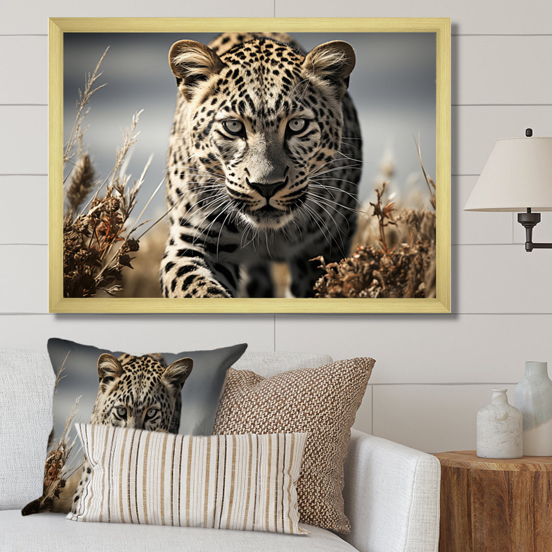 Sleek Cheetah Portrait - Cheetah Framed Canvas Art