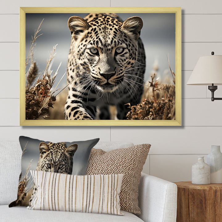 Sleek Cheetah Portrait - Cheetah Framed Canvas Art