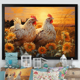 Loving Chicken At Sunset - Chicken Large Canvas Wall Art