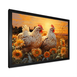 Loving Chicken At Sunset - Chicken Large Canvas Wall Art