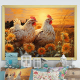 Loving Chicken At Sunset - Chicken Large Canvas Wall Art