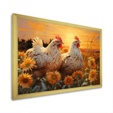 Loving Chicken At Sunset - Chicken Large Canvas Wall Art