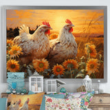 Loving Chicken At Sunset - Chicken Large Canvas Wall Art