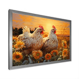Loving Chicken At Sunset - Chicken Large Canvas Wall Art