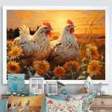 Loving Chicken At Sunset - Chicken Large Canvas Wall Art