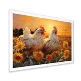 Loving Chicken At Sunset - Chicken Large Canvas Wall Art