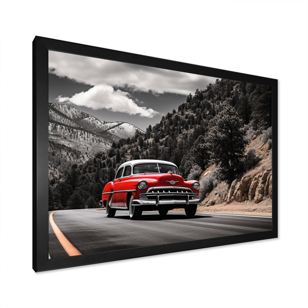 Red Classic Car Vintage Drive - Car Vintage Canvas Wall Art