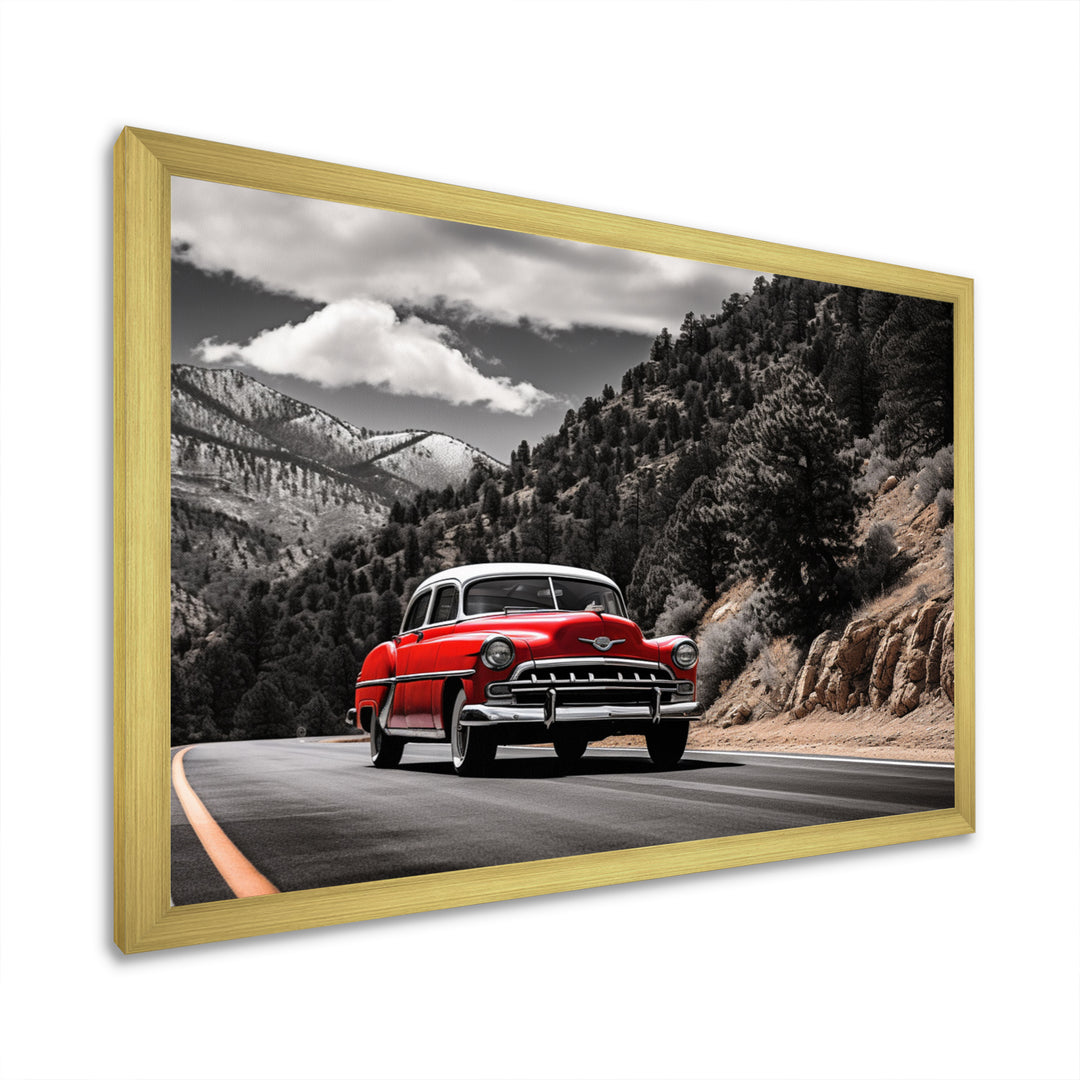 Red Classic Car Vintage Drive - Car Vintage Canvas Wall Art