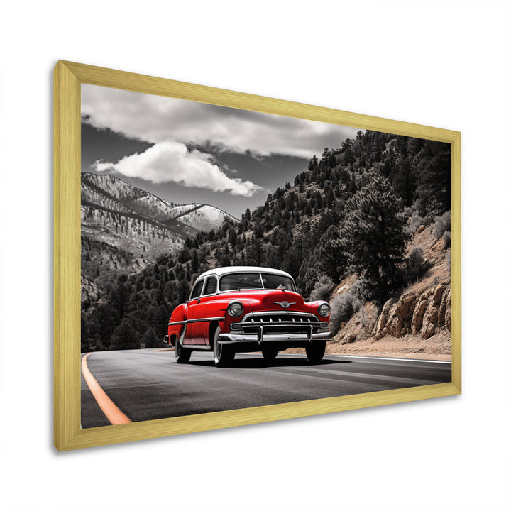 Red Classic Car Vintage Drive - Car Vintage Canvas Wall Art