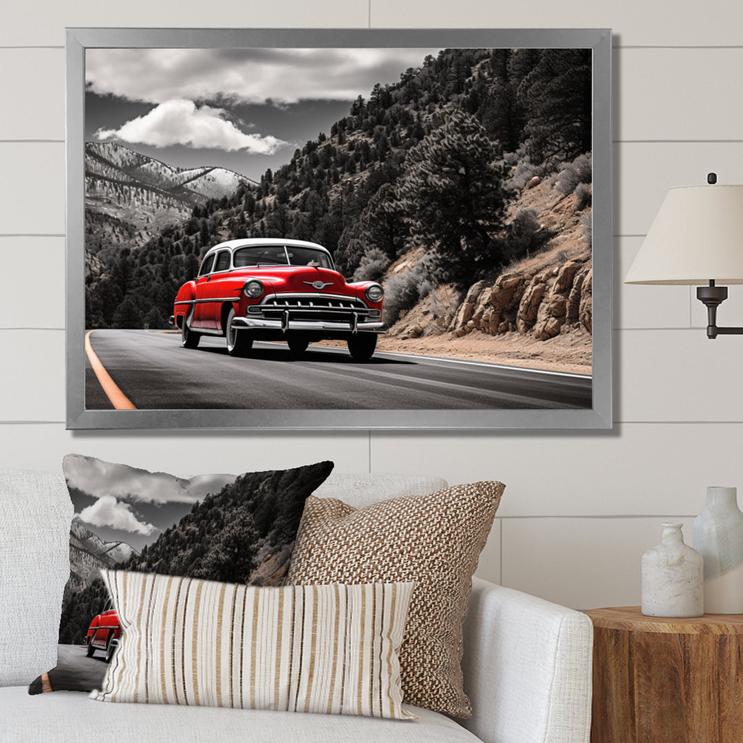 Red Classic Car Vintage Drive - Car Vintage Canvas Wall Art
