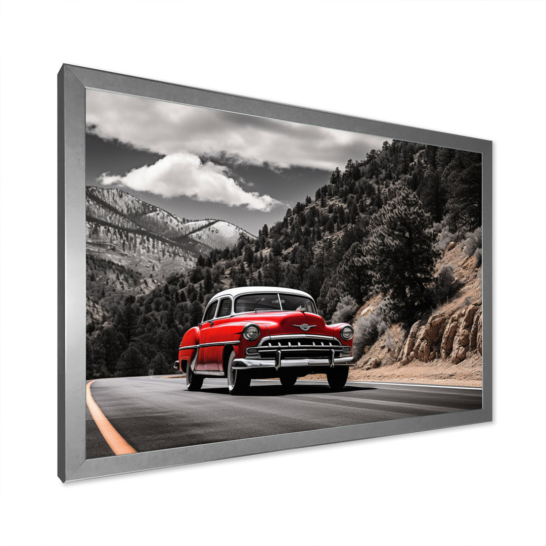 Red Classic Car Vintage Drive - Car Vintage Canvas Wall Art