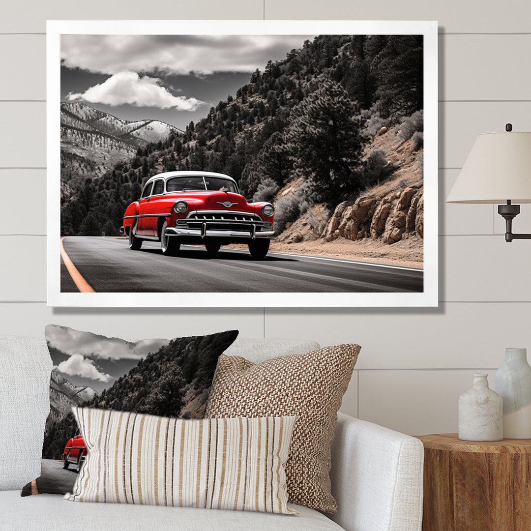 Red Classic Car Vintage Drive - Car Vintage Canvas Wall Art