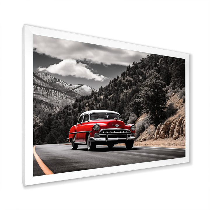 Red Classic Car Vintage Drive - Car Vintage Canvas Wall Art