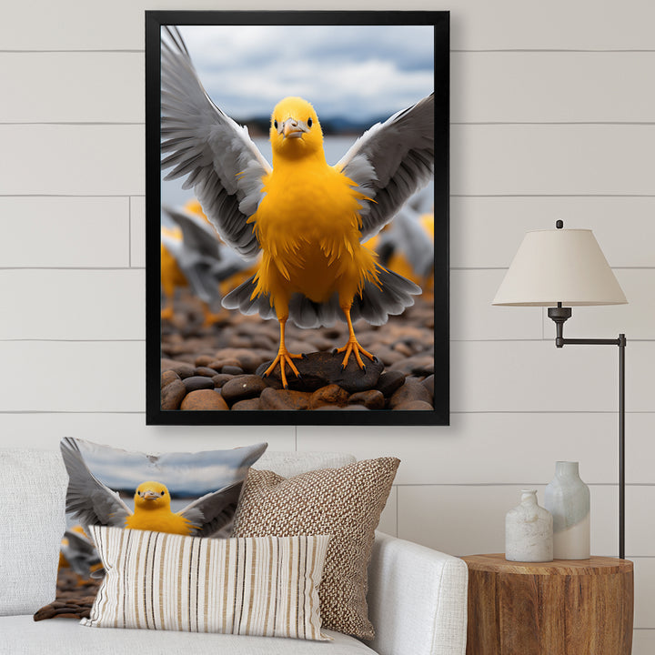 Grey And Yellow Dancing Seagulls - Seagull Wall Decor