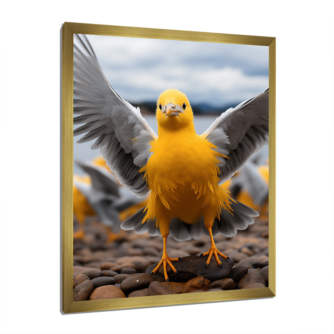 Grey And Yellow Dancing Seagulls - Seagull Wall Decor