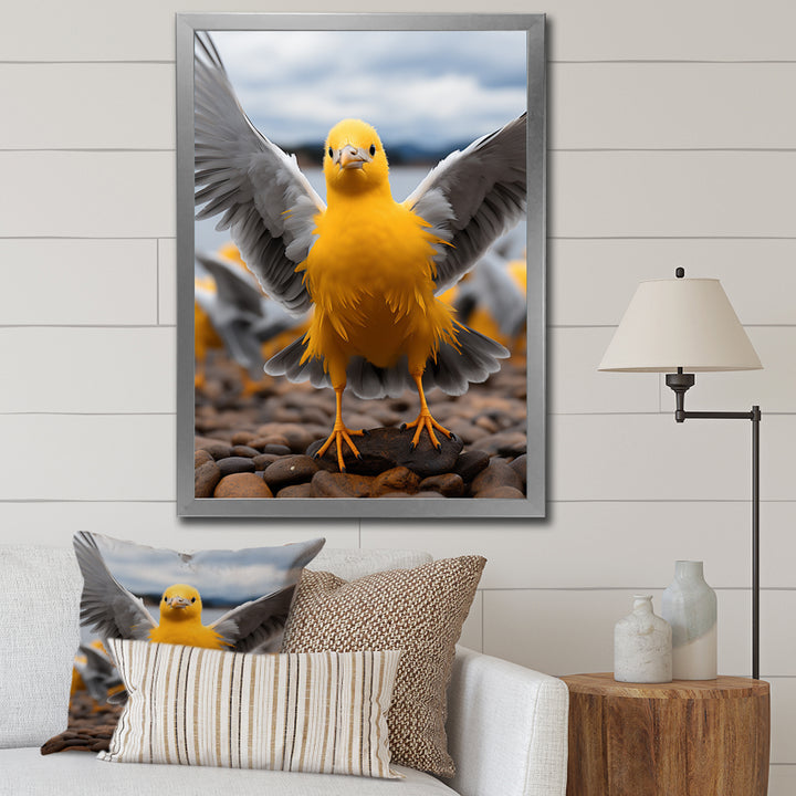 Grey And Yellow Dancing Seagulls - Seagull Wall Decor
