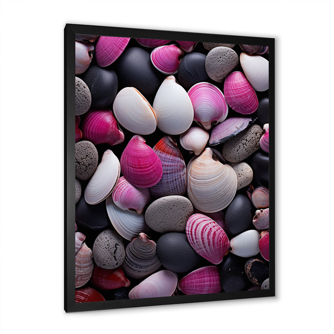 Pink Grey Pink White Shells Seashore Collage - Seashell Wall Art Prints