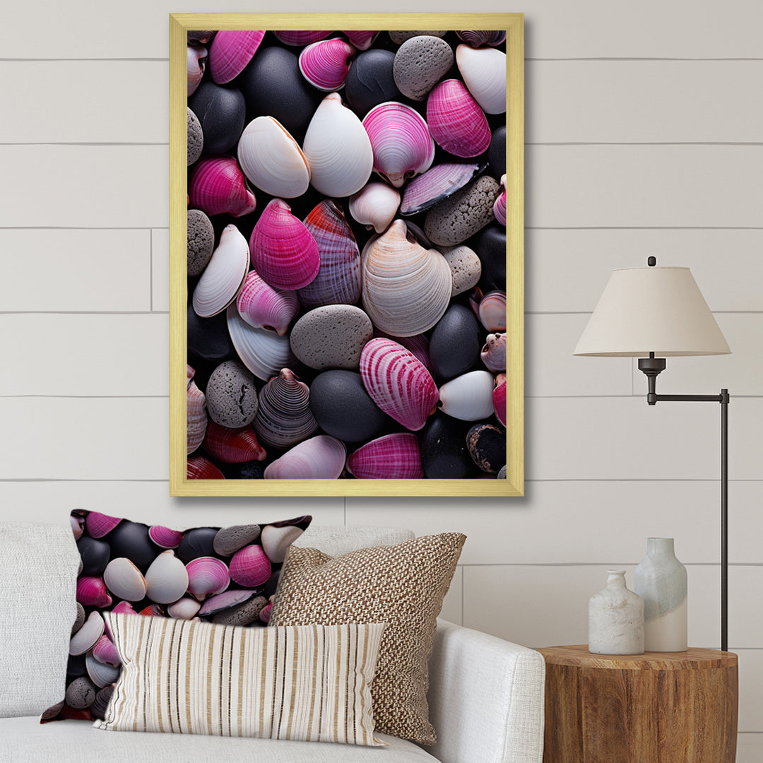 Pink Grey Pink White Shells Seashore Collage - Seashell Wall Art Prints