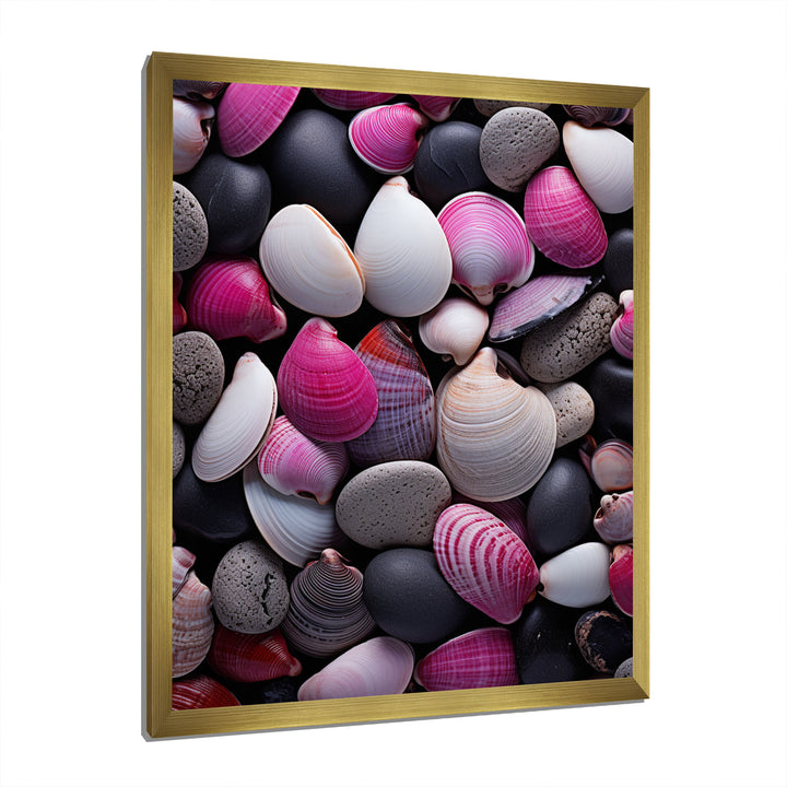 Pink Grey Pink White Shells Seashore Collage - Seashell Wall Art Prints