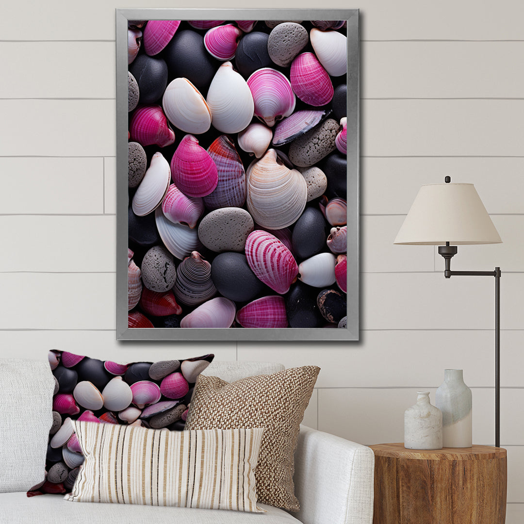 Pink Grey Pink White Shells Seashore Collage - Seashell Wall Art Prints