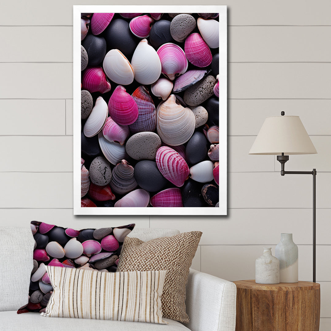 Pink Grey Pink White Shells Seashore Collage - Seashell Wall Art Prints