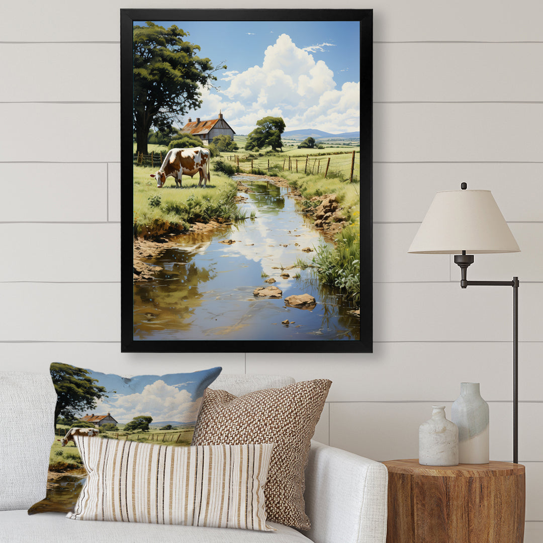 Cow Farmstead Serenity - Cow Large Canvas Wall Art