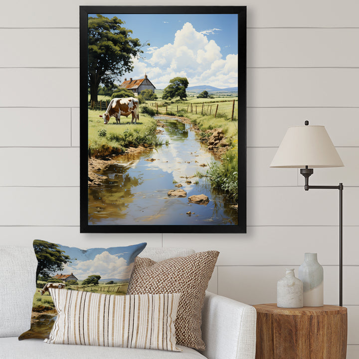 Cow Farmstead Serenity - Cow Large Canvas Wall Art
