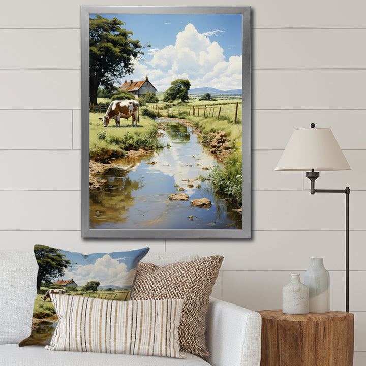 Cow Farmstead Serenity - Cow Large Canvas Wall Art
