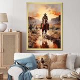 Cowboy Chasing The Sunset II - People Canvas Wall Art