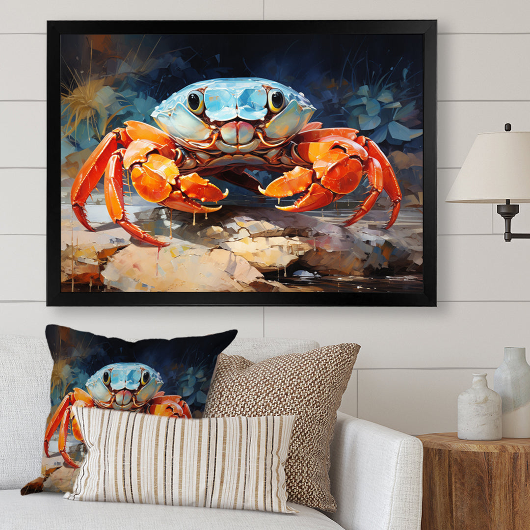 Crab Coastal Guardian Collage - Coral Crab Wall Art