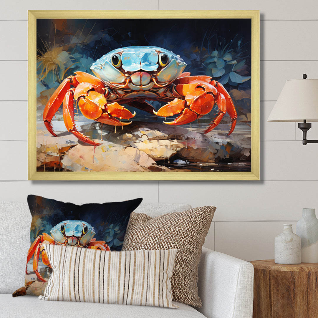 Crab Coastal Guardian Collage - Coral Crab Wall Art