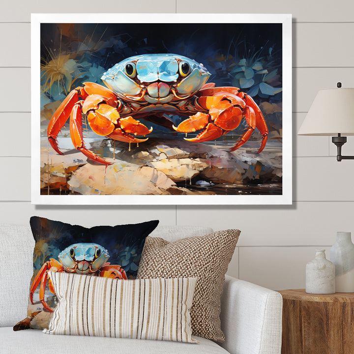Crab Coastal Guardian Collage - Coral Crab Wall Art