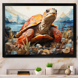 Turtle Portrait Geometric At Beach - Turtle Framed Canvas Art