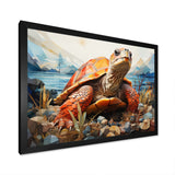 Turtle Portrait Geometric At Beach - Turtle Framed Canvas Art