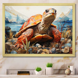 Turtle Portrait Geometric At Beach - Turtle Framed Canvas Art