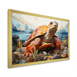 Turtle Portrait Geometric At Beach - Turtle Framed Canvas Art