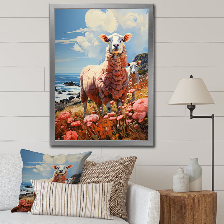 Coastal Pink Lamb - Sheep Bedroom Wall Art