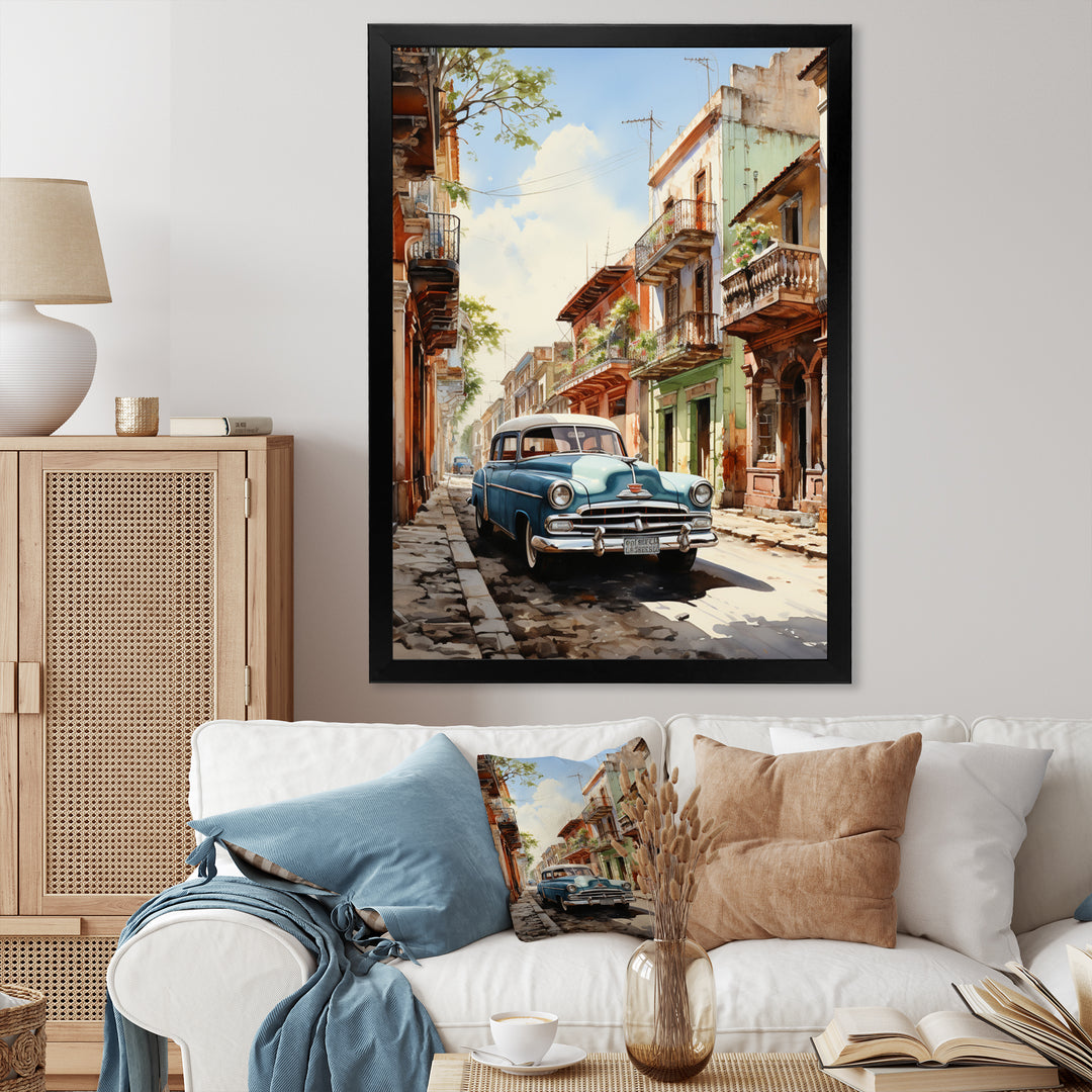 Turquoise Cuba Classic Cars - Classic Cars Canvas Wall Art
