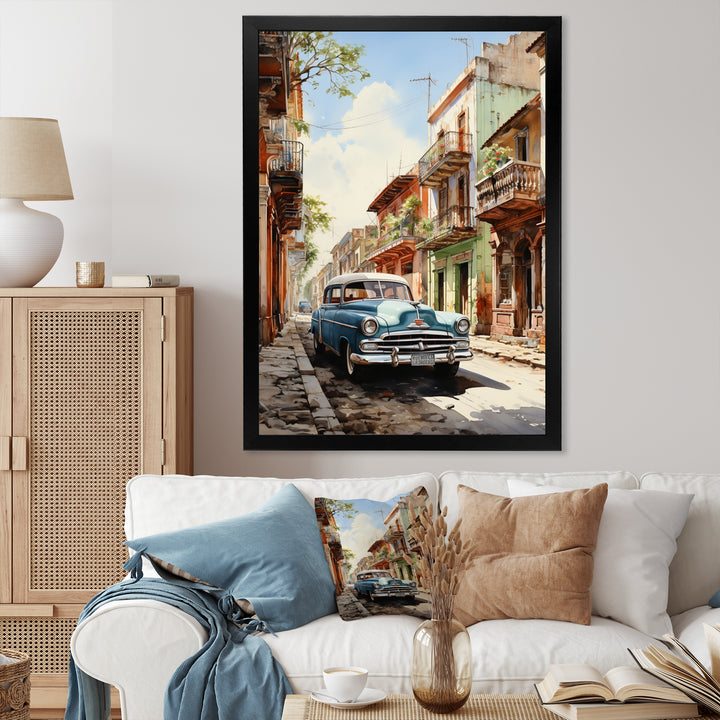 Turquoise Cuba Classic Cars - Classic Cars Canvas Wall Art