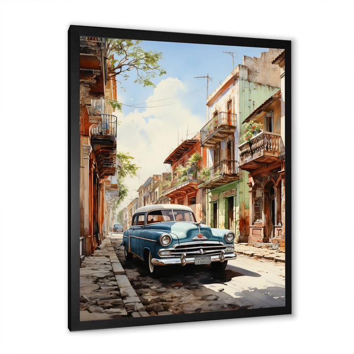 Turquoise Cuba Classic Cars - Classic Cars Canvas Wall Art